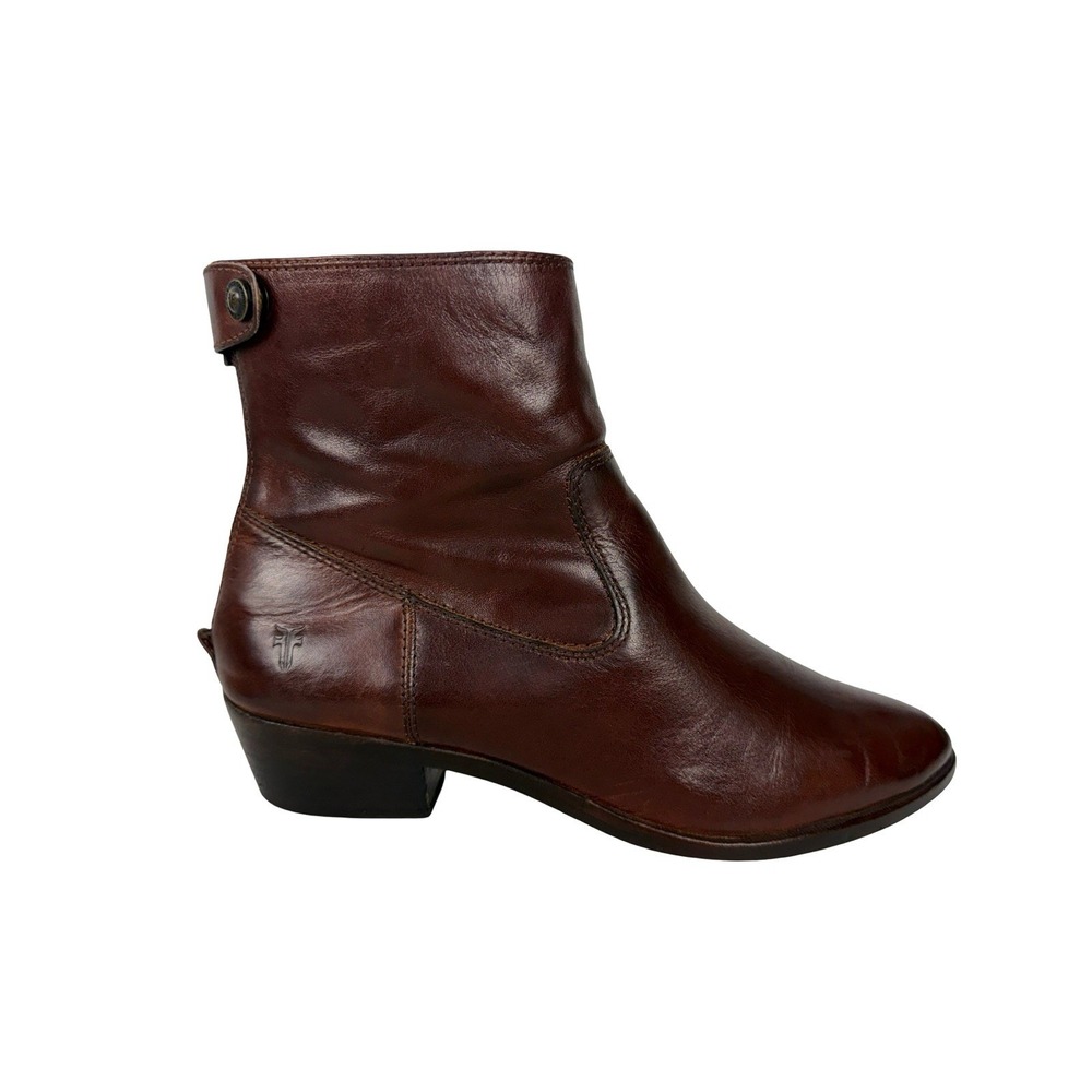 Frye Womens 8.5 M Ankle Boots Brown Leather Western Zipper Snap 3475693 BRN